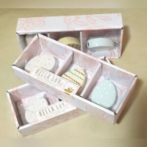 Bella Lux Pastel Colors Easter Egg Ceramic Ornaments. 3 Sets with 3 eggs each.